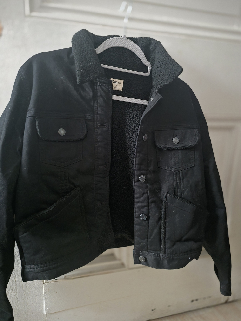 GAP Men's Black Sherpa-Lined Bomber Jacket